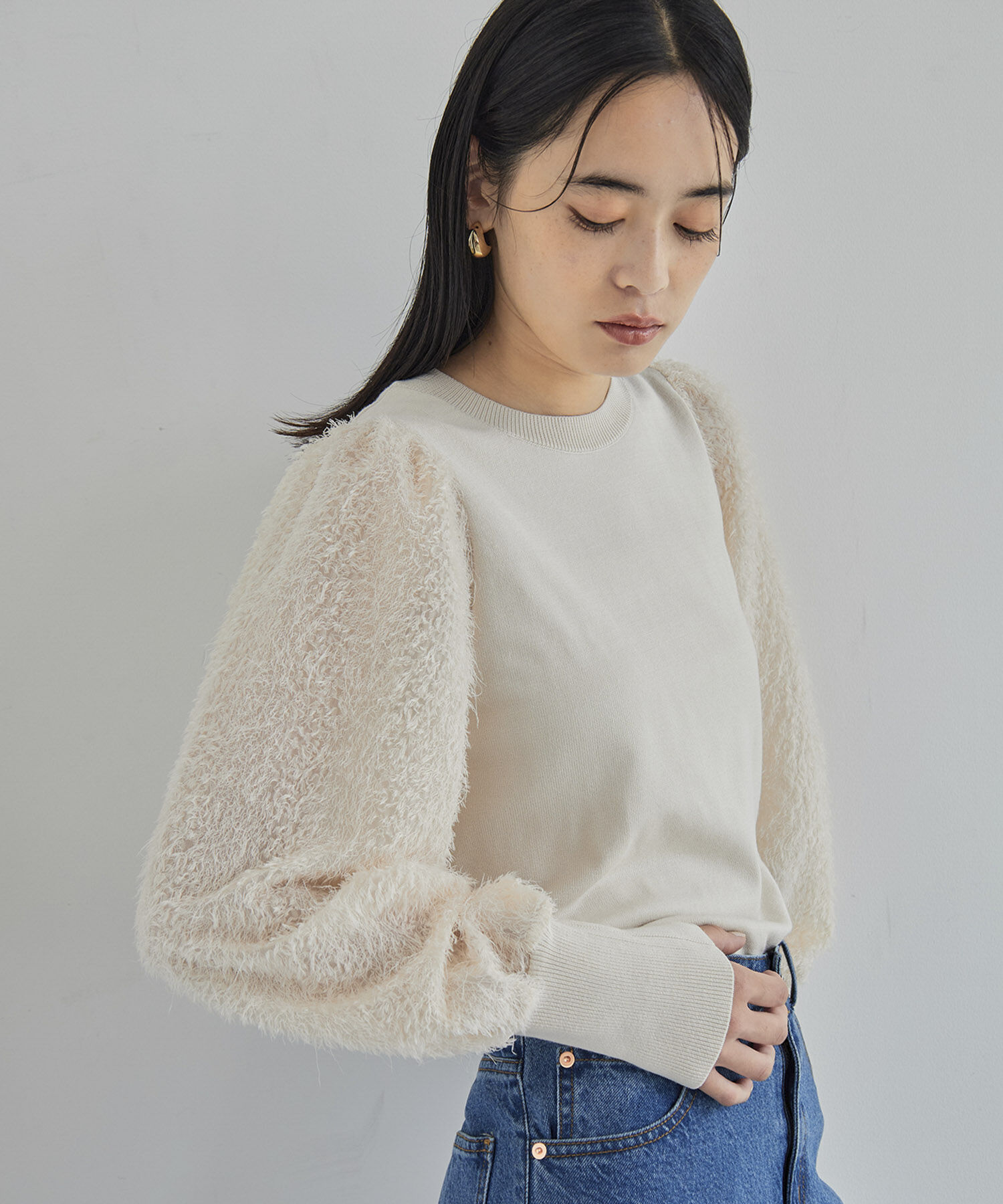 VIS「布帛スリーブドッキングニットプルオーバー」|ニット・セーター|