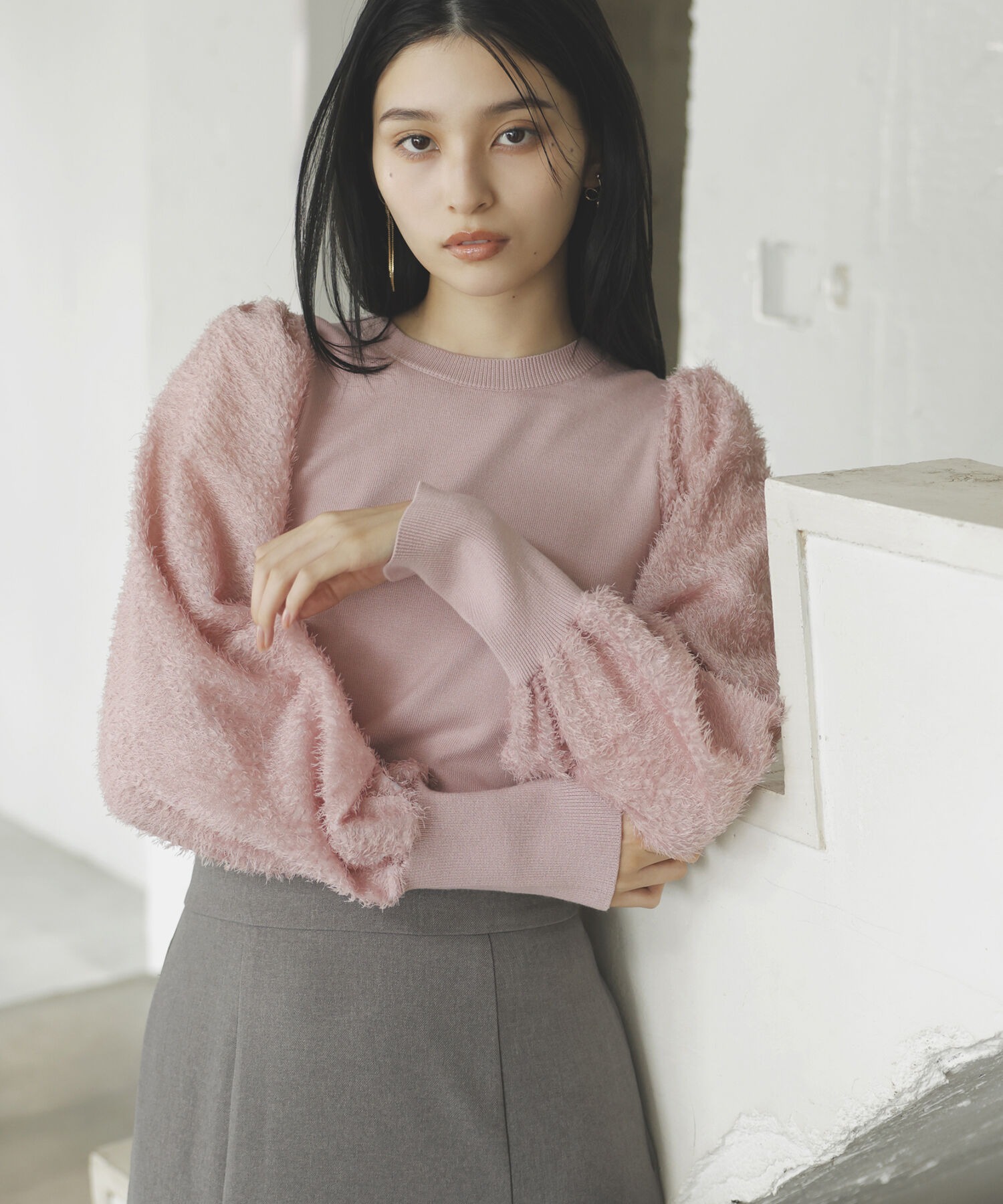 VIS「布帛スリーブドッキングニットプルオーバー」|ニット・セーター|ピンク(63)