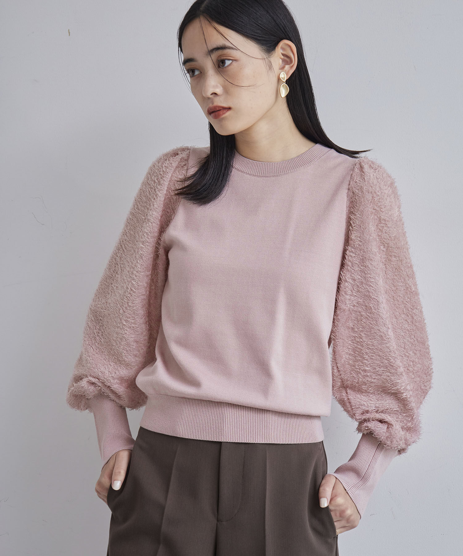 VIS「布帛スリーブドッキングニットプルオーバー」|ニット・セーター|