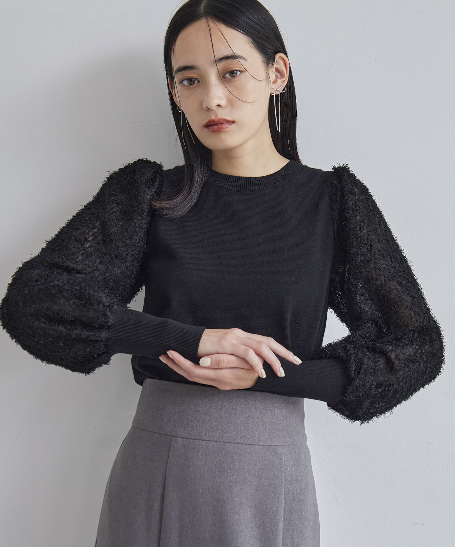 VIS「布帛スリーブドッキングニットプルオーバー」|ニット・セーター|