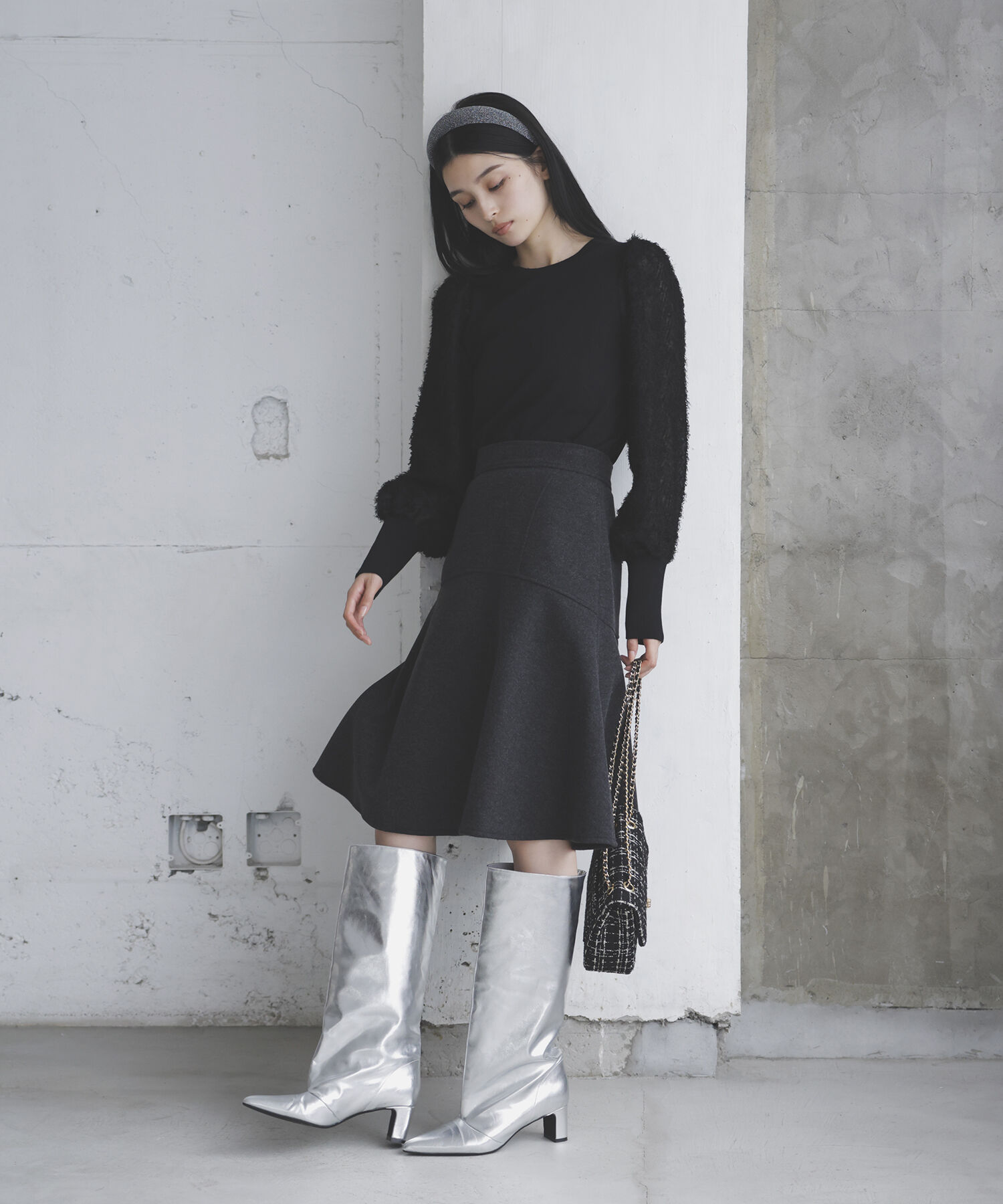 VIS「布帛スリーブドッキングニットプルオーバー」|ニット・セーター|