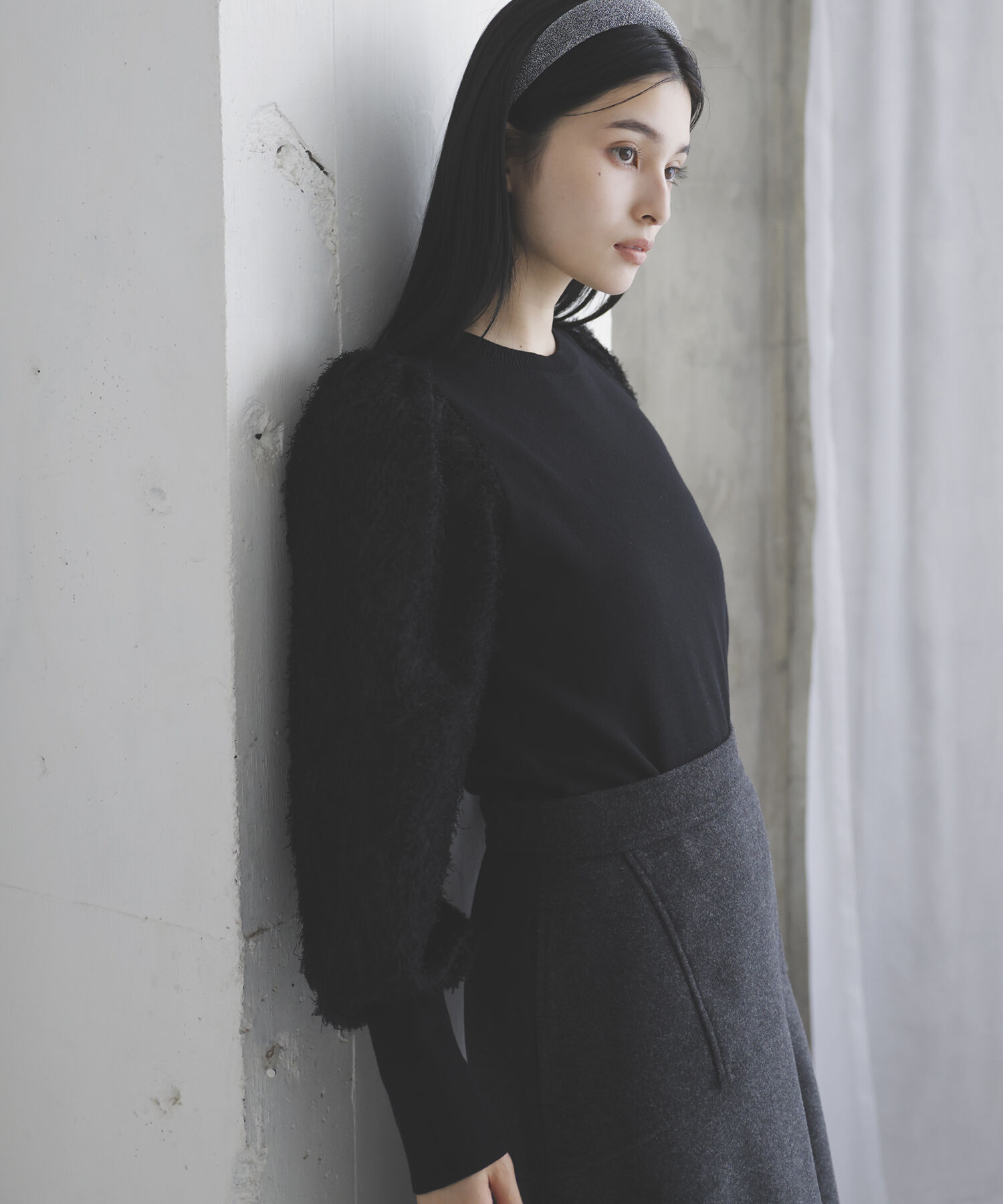 VIS「布帛スリーブドッキングニットプルオーバー」|ニット・セーター|