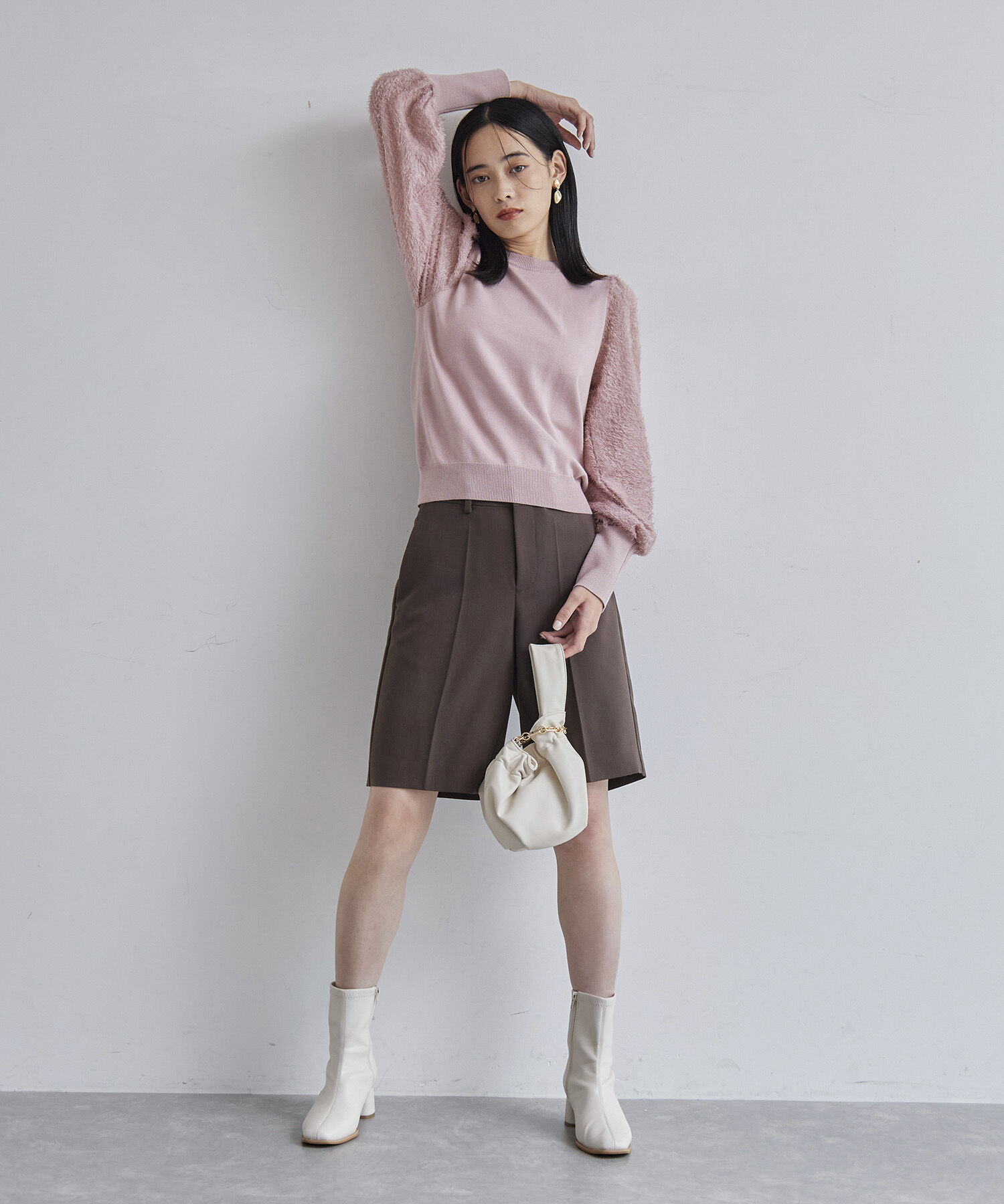 VIS「布帛スリーブドッキングニットプルオーバー」|ニット・セーター|