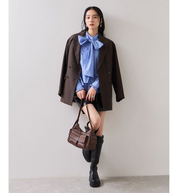 VIS「チェック＆デニムアソートボウタイリボン付きスタンドカラーシャツ」|シャツ・ブラウス|