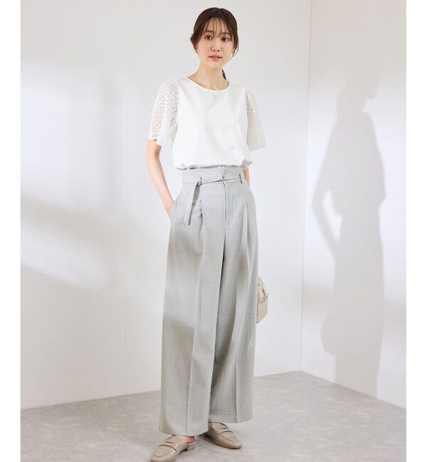 Rope&rsquo;Picnic「【UVカット・接触冷感】Cutee レースドッキングフレアスリーブトップス/リンクコーデ」|Tシャツ・カットソー|