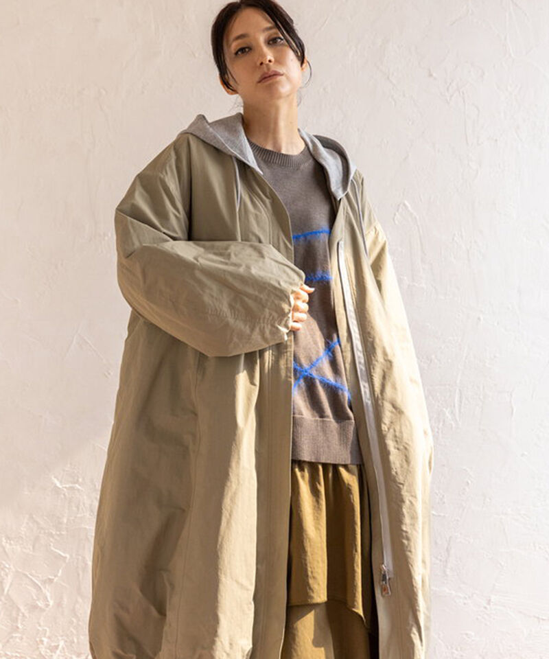  「フーデッドバルーンコート」|ノーカラーコート|L.KHAKI