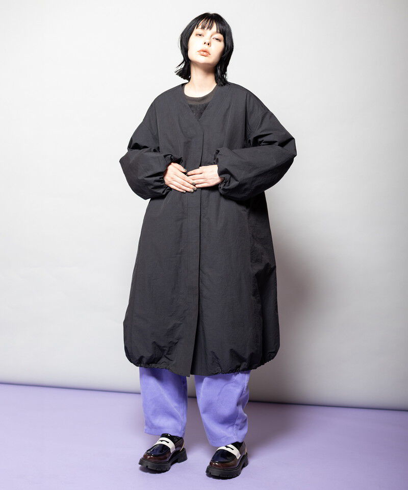  「フーデッドバルーンコート」|ノーカラーコート|