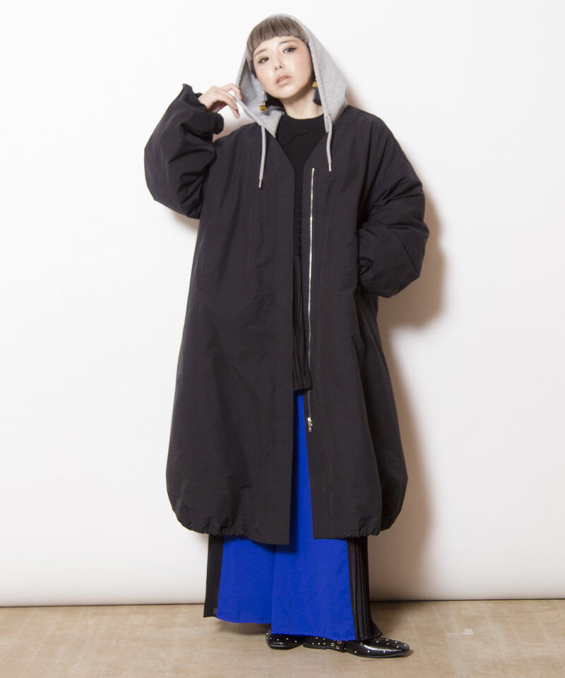  「フーデッドバルーンコート」|ノーカラーコート|
