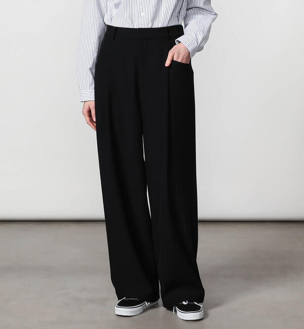 GYMPHLEX「Gymphlex | タック ワイドイージーパンツ WOMEN」|チノ|BLACK