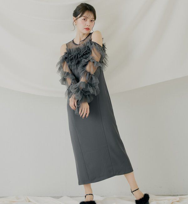  「【SALON by Chico】フリルデザインタイトロングワンピ/オケージョン」|ドレス|