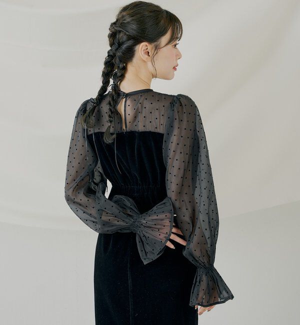  「【SALON by Chico】配色シアーリボンベロアワンピース/オケージョン」|ドレス|