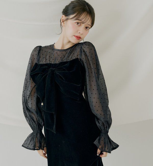  「【SALON by Chico】配色シアーリボンベロアワンピース/オケージョン」|ドレス|