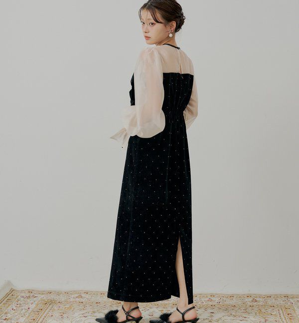  「【SALON by Chico】配色シアーリボンベロアワンピース/オケージョン」|ドレス|