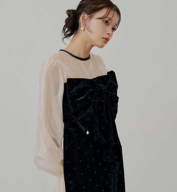  「【SALON by Chico】配色シアーリボンベロアワンピース/オケージョン」|ドレス|