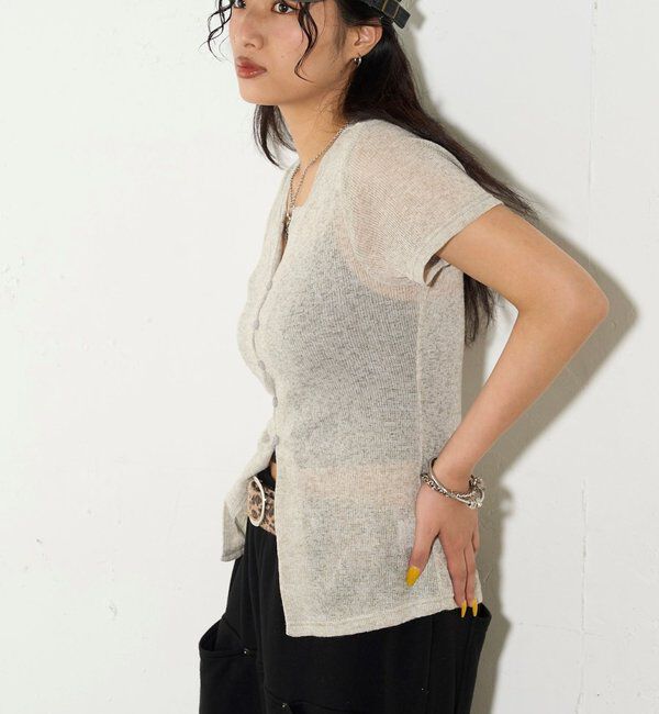  「シアーナロー半袖カーディガン」|Tシャツ・カットソー|