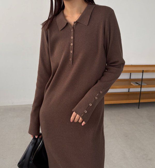  「【低身長サイズあり】襟ニットワンピース」|ワンピース|