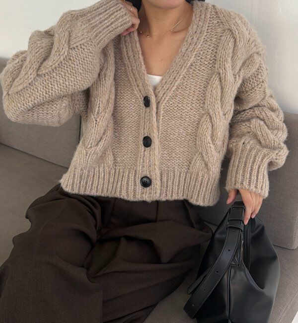  「BIGケーブルカーディガン」|カーディガン|ベージュ