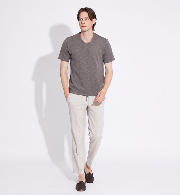 ABAHOUSE「撚り杢ツイル Vネック 半袖 Tシャツ」|Tシャツ・カットソー|