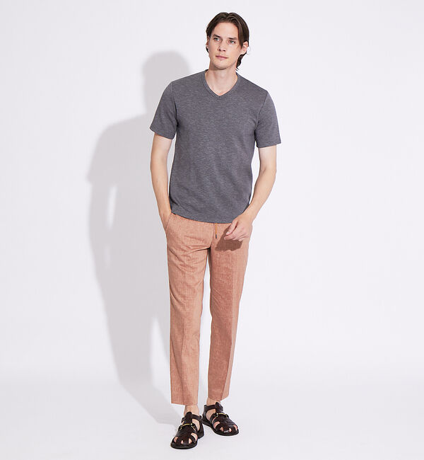ABAHOUSE「撚り杢ツイル Vネック 半袖 Tシャツ」|Tシャツ・カットソー|