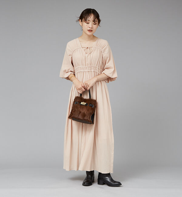 qualite「ウェストギャザーワンピース」|ワンピース|ベージュ