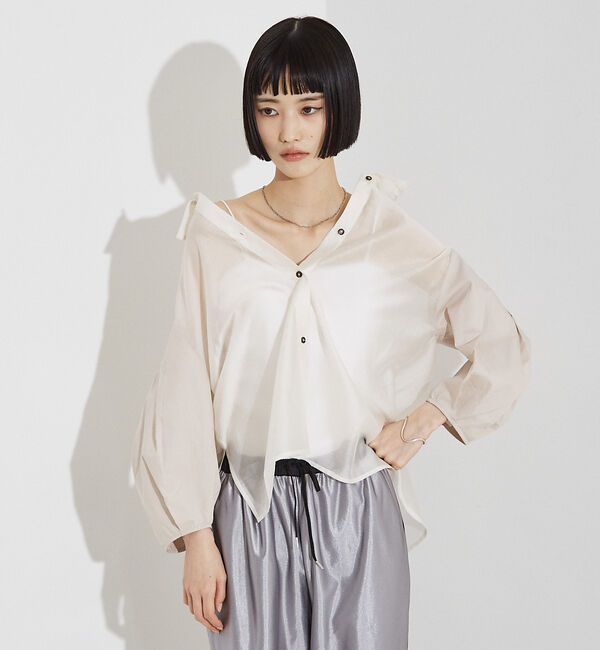 NOMINE「【セットアップ着用可】シアー コンビ5分袖 襟付きシャツ」|シャツ・ブラウス|