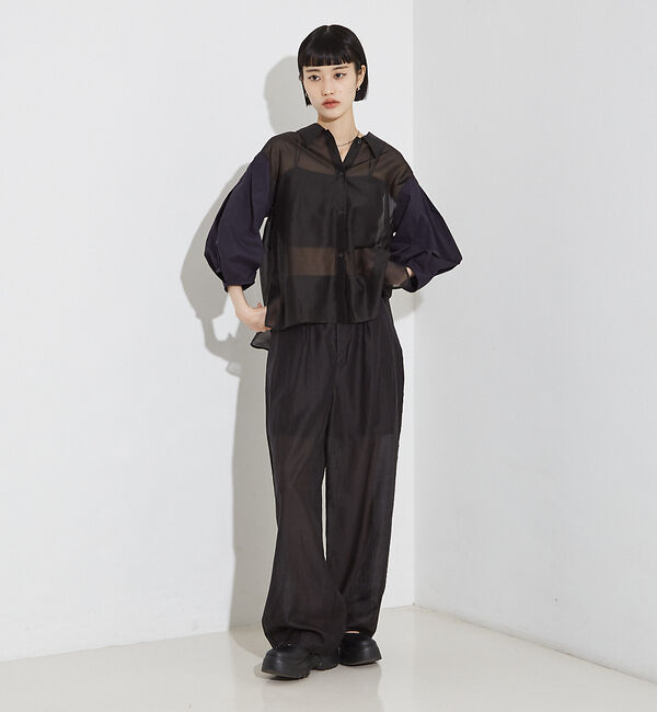 NOMINE「【セットアップ着用可】シアー コンビ5分袖 襟付きシャツ」|シャツ・ブラウス|