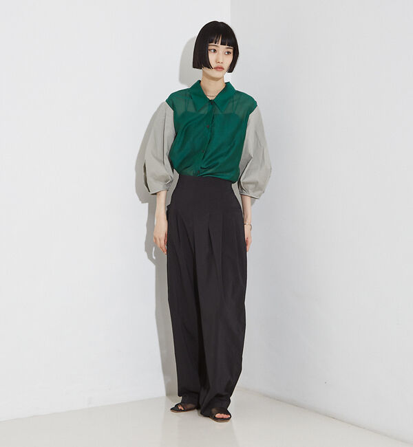 NOMINE「【セットアップ着用可】シアー コンビ5分袖 襟付きシャツ」|シャツ・ブラウス|