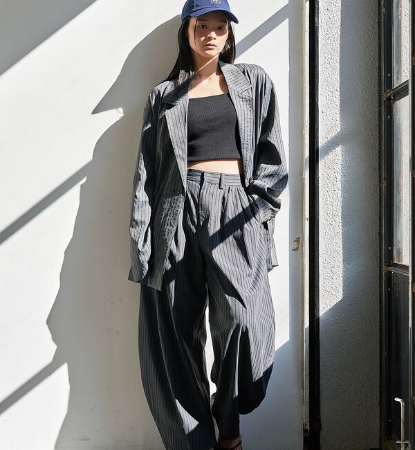 NOMINE「ストライプワイドジャケット」|テーラードジャケット|