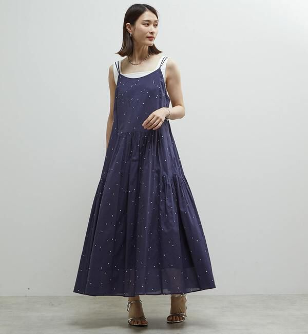 Soffitto「インド綿ドット刺繍キャミティアードワンピース」|ワンピース|ネイビー