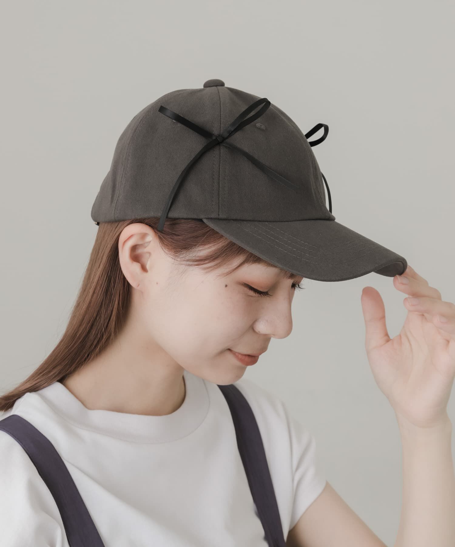 SMELLY「リボンコットンキャップ」|キャップ・キャスケット|チャコールグレー