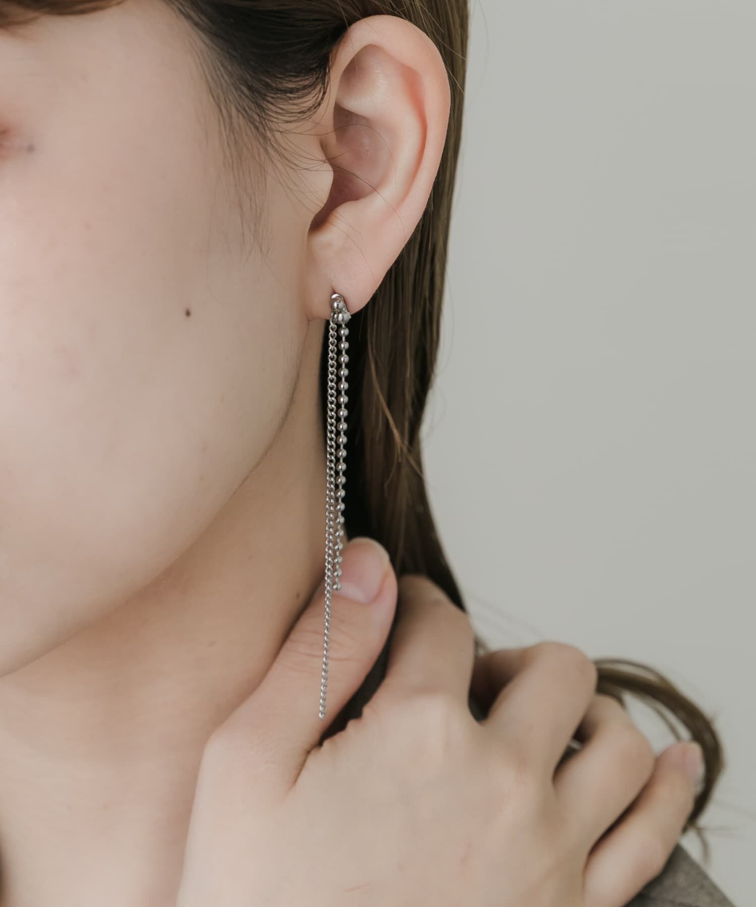 SMELLY「ステンレスダブルシンプルチェーンピアス」|ピアス|
