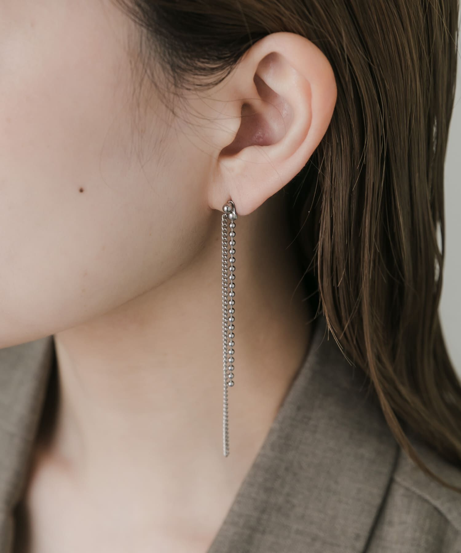 SMELLY「ステンレスダブルシンプルチェーンピアス」|ピアス|