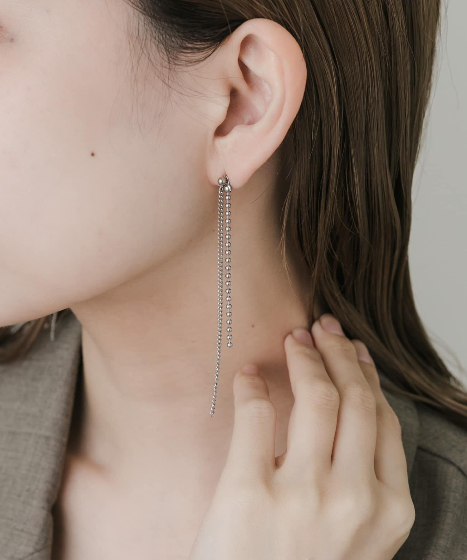 SMELLY「ステンレスダブルシンプルチェーンピアス」|ピアス|