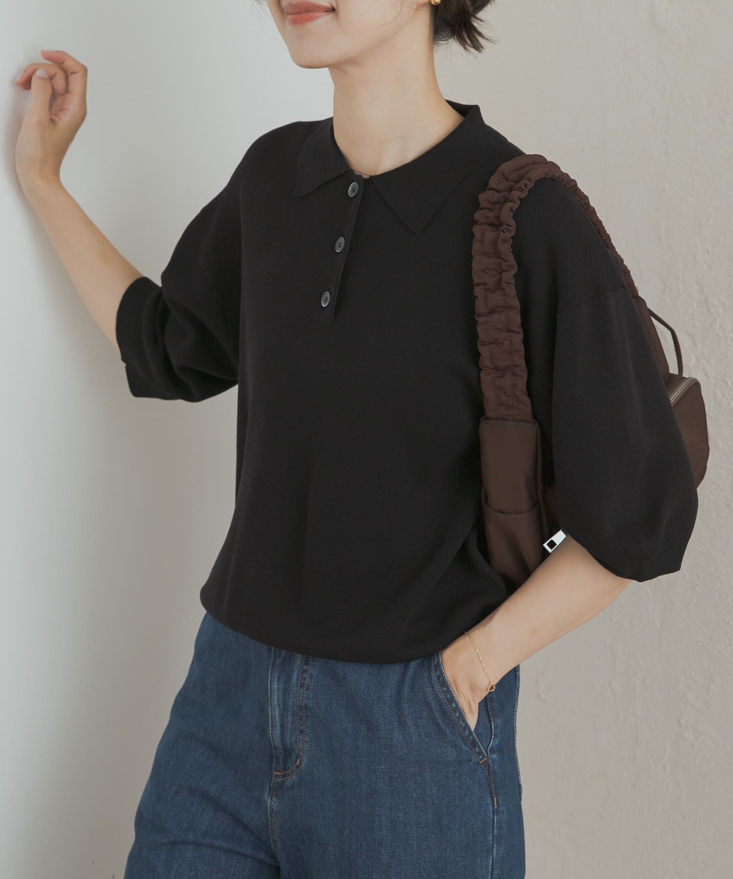 URBAN RESEARCH DOORS「ニットポロシャツ」|ポロシャツ|ブラック