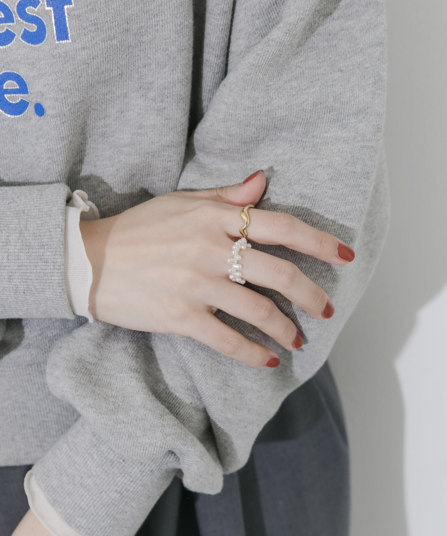 SMELLY「ステンレスパール2セットリング」|リング|