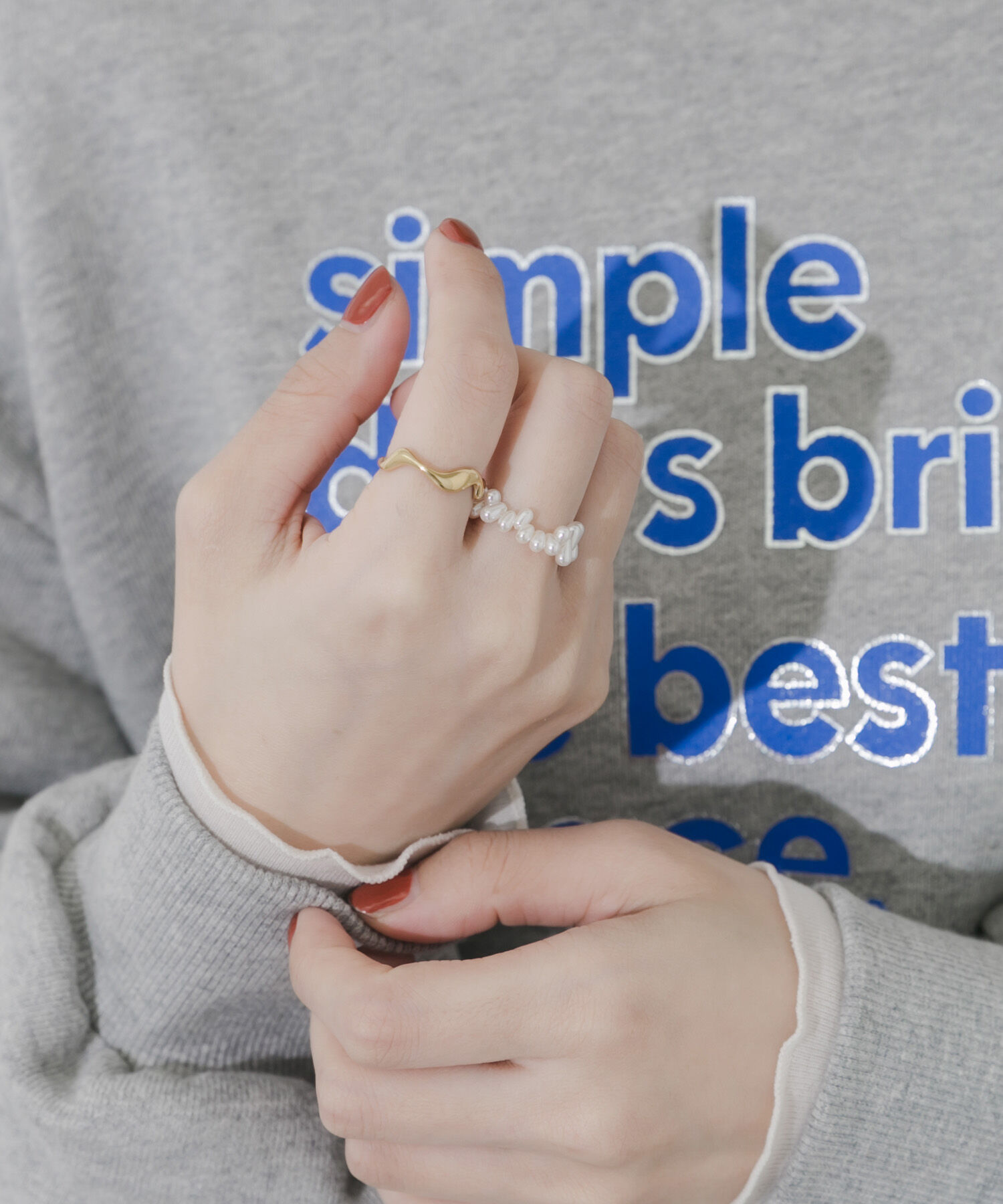 SMELLY「ステンレスパール2セットリング」|リング|