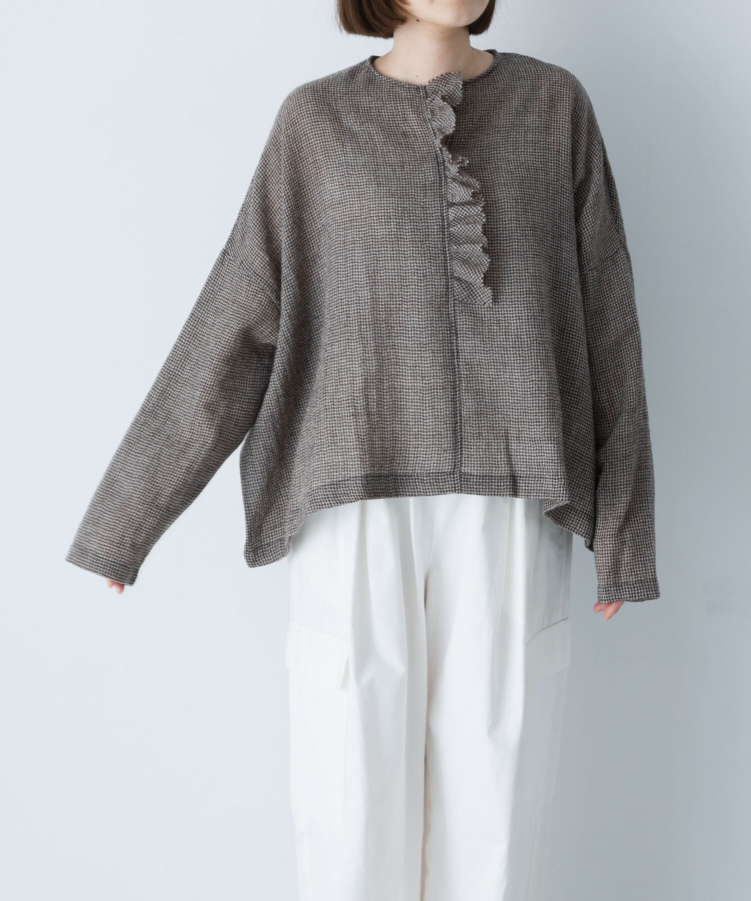 かぐれ「ウールワイドフリルプルオーバー」|シャツ・ブラウス|チェック