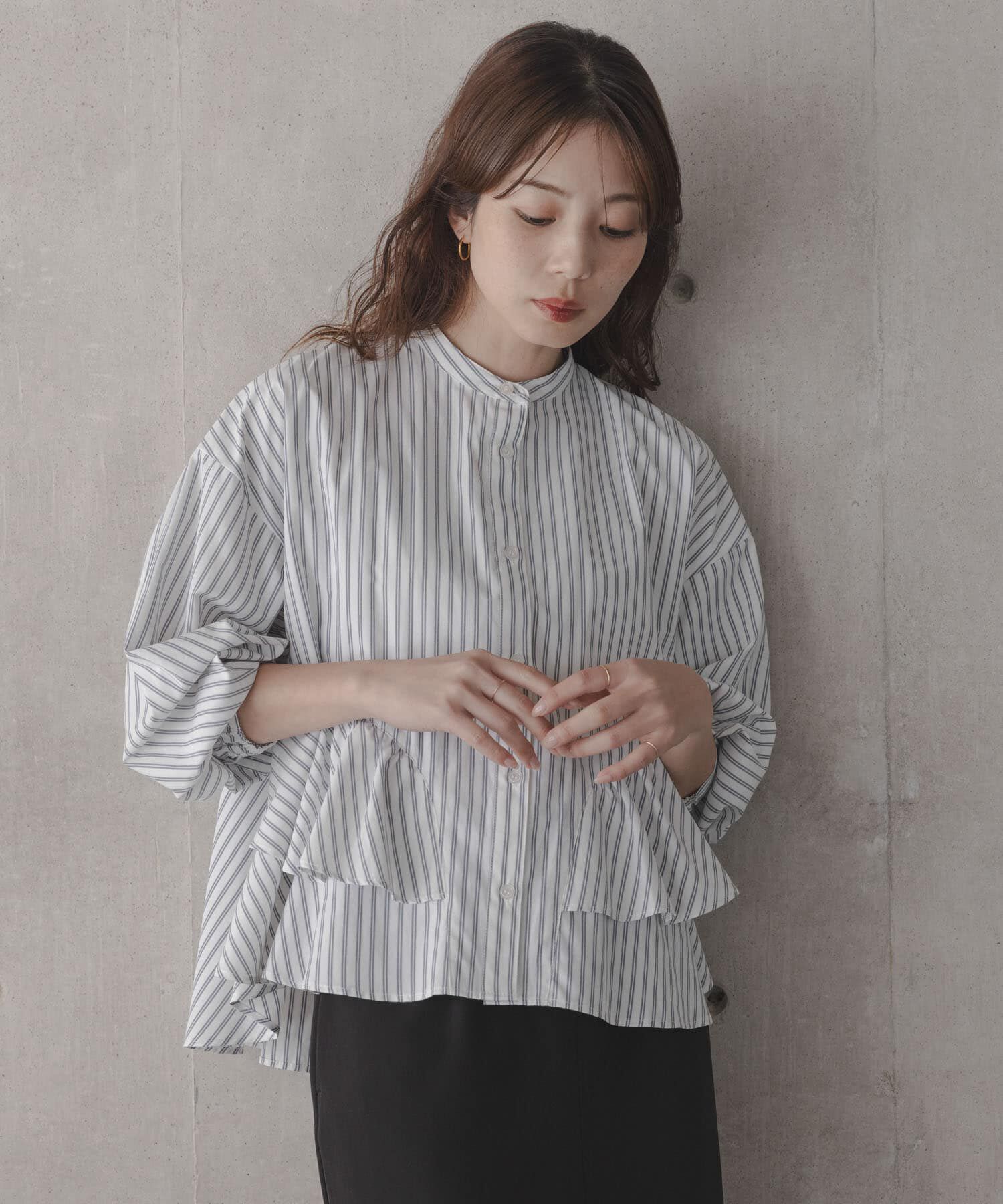 Sonny Label 「『WEB限定』バンドカラーフリルストライプシャツ」|シャツ・ブラウス|