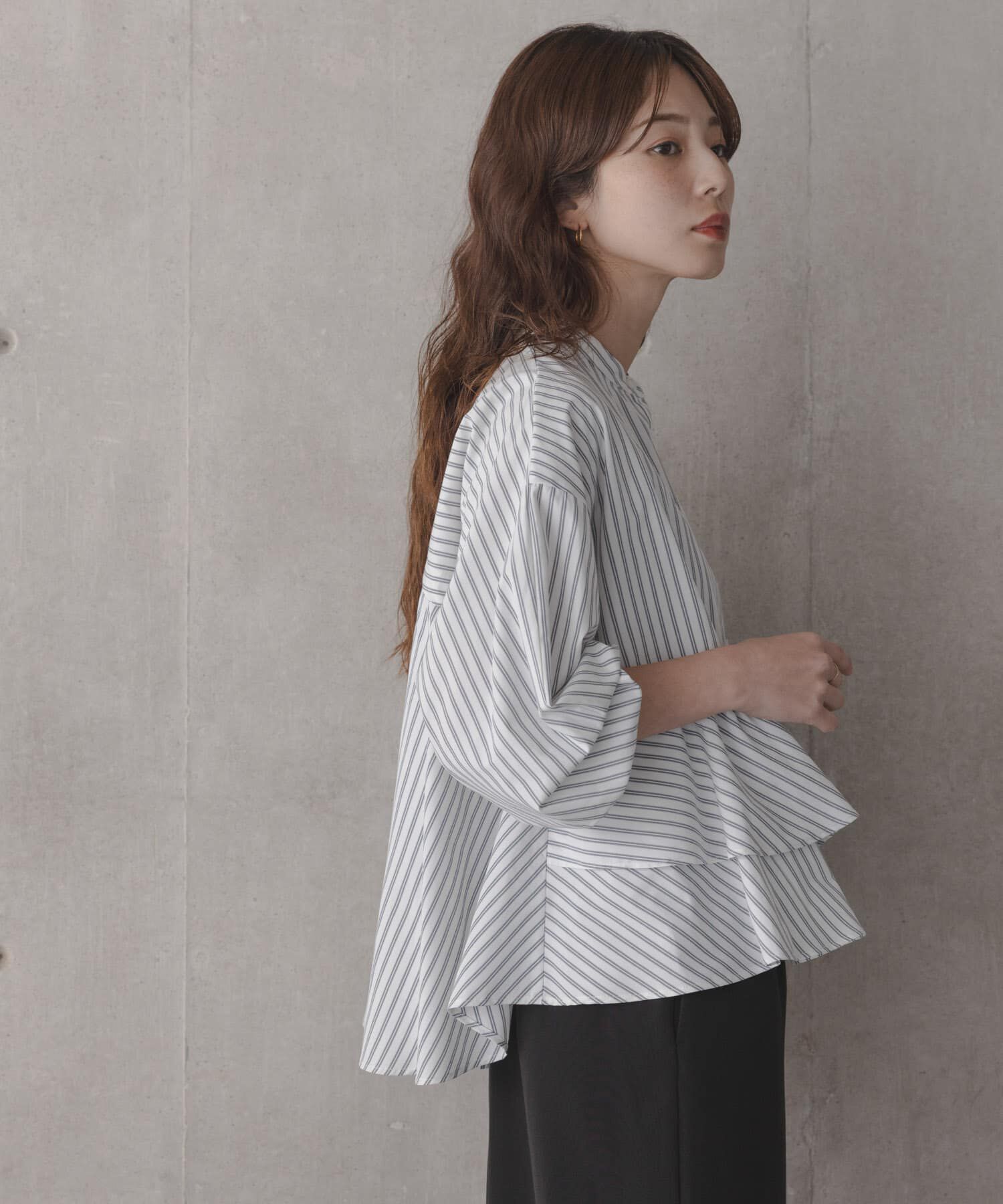 Sonny Label 「『WEB限定』バンドカラーフリルストライプシャツ」|シャツ・ブラウス|