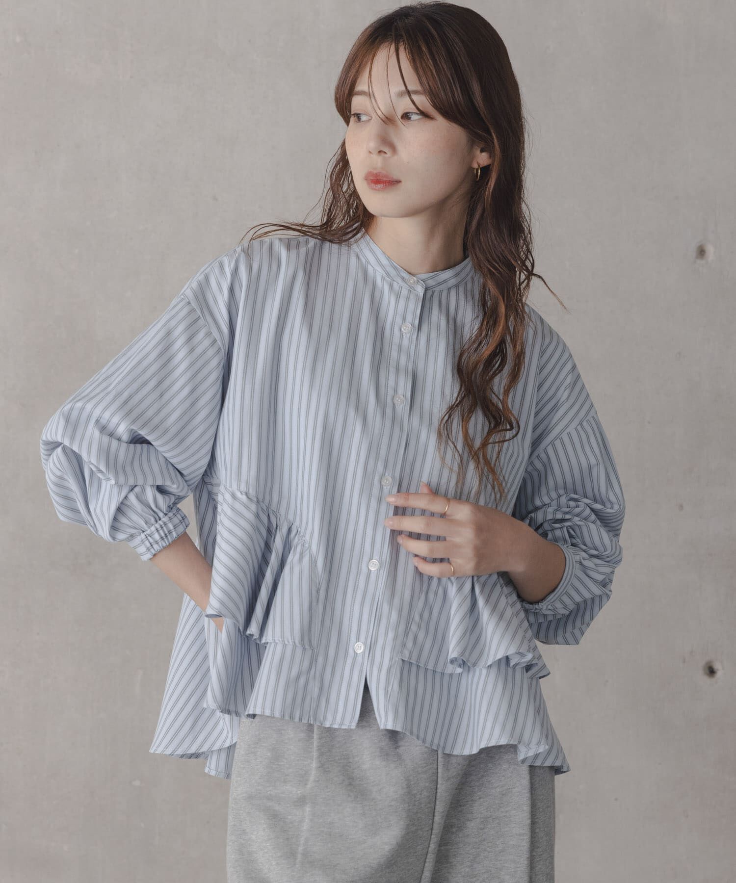 Sonny Label 「『WEB限定』バンドカラーフリルストライプシャツ」|シャツ・ブラウス|