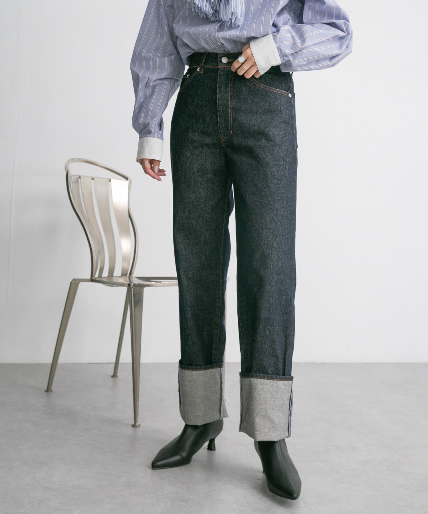  「ターンアップストレートデニム」|デニム|