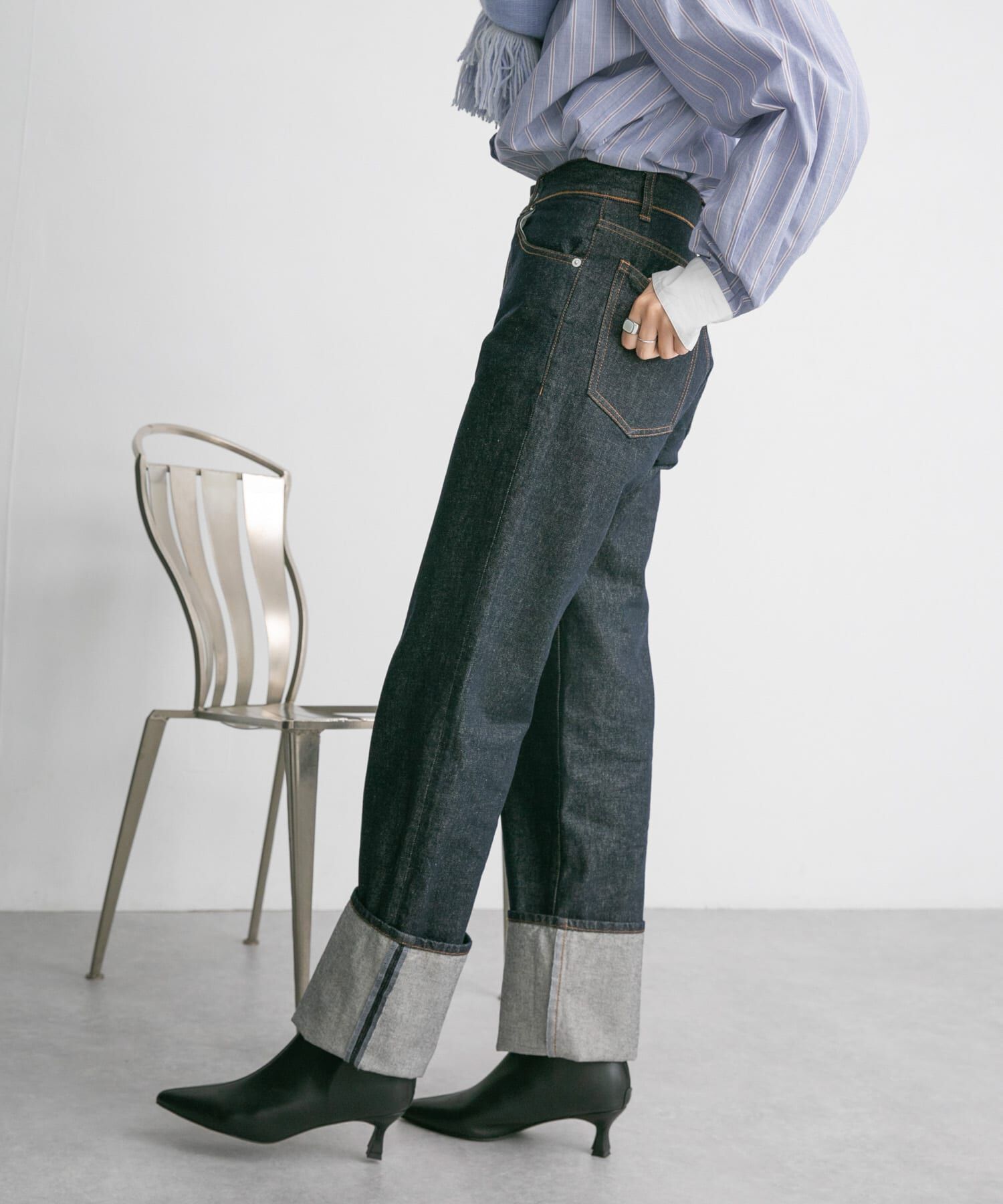  「ターンアップストレートデニム」|デニム|