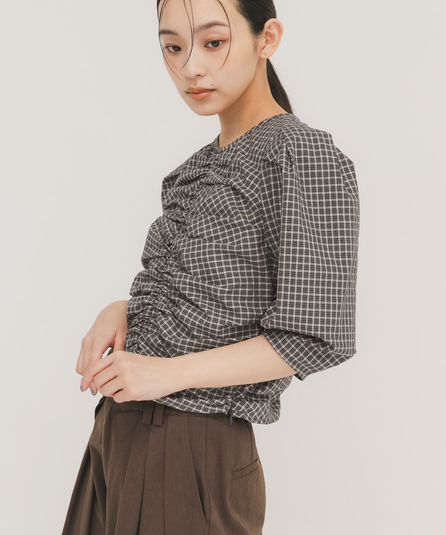  「フロントギャザーコンパクトブラウス」|シャツ・ブラウス|