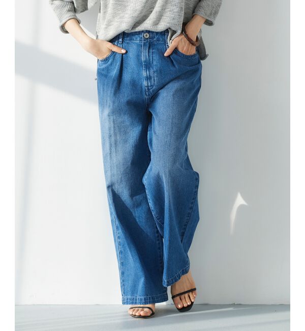 le.coeur blanc「タックワイドデニムパンツ」|デニム|ネイビー