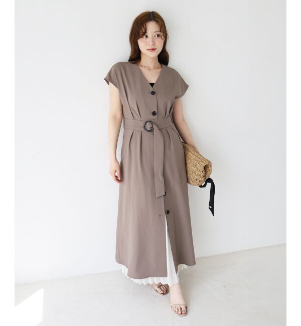  「《WEB限定アイテム》リネンライクフロントボタンワンピース」|ワンピース|