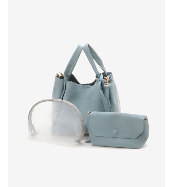  「3setソフトレザー調バッグ」|トートバッグ|サックス