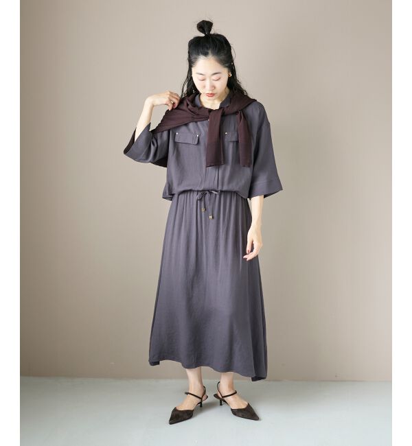  「リネンライクハーフスリーブワンピース」|ワンピース|
