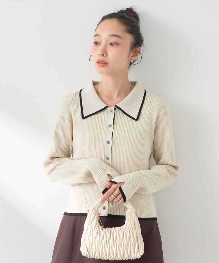 earth music&ecology「バイカラートリムニットカーディガン」|カーディガン|