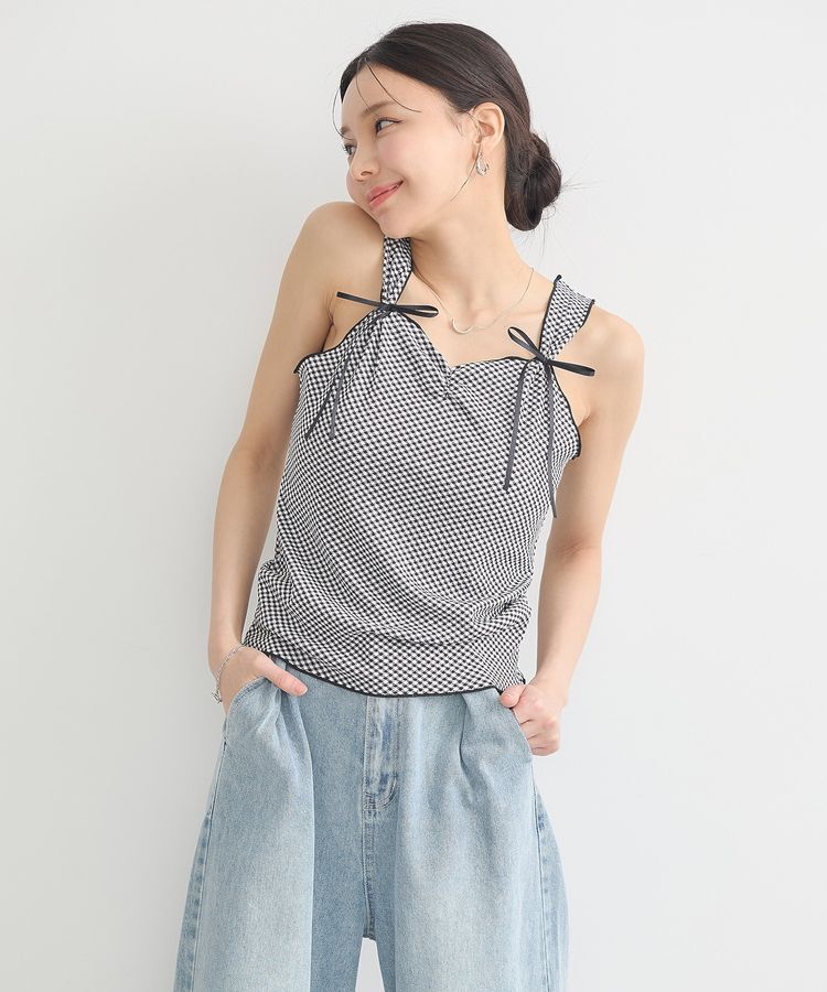 earth music&ecology「SET2点ギンガムメロ-カーデ＋リボンタンク」|カーディガン|