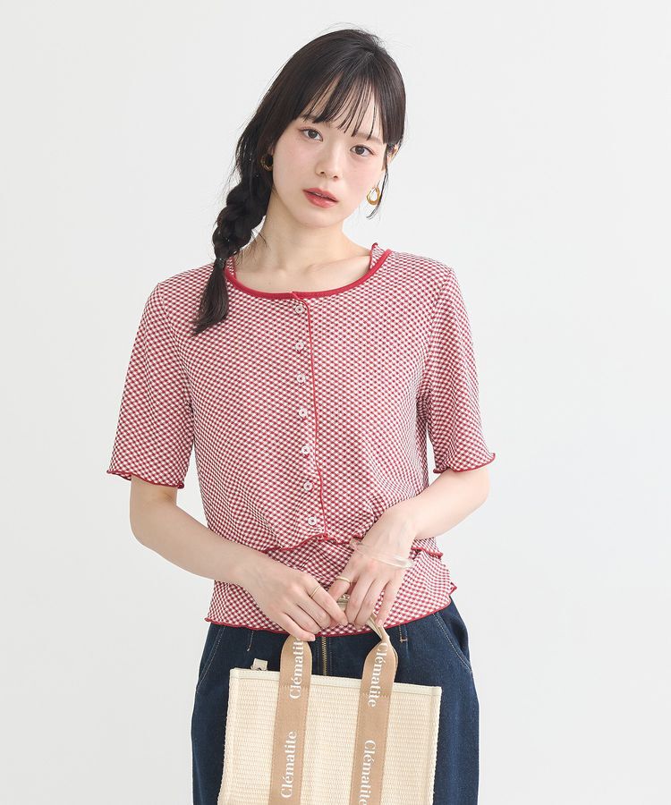 earth music&ecology「SET2点ギンガムメロ-カーデ＋リボンタンク」|カーディガン|